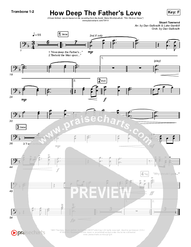 How Deep The Father's Love For Us (Choral Anthem SATB) Trombone 1/2 (Austin Stone Worship / Arr. Luke Gambill)