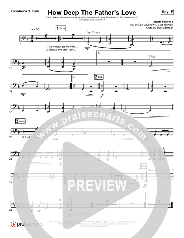 How Deep The Father's Love For Us (Choral Anthem SATB) Trombone 3/Tuba (Austin Stone Worship / Arr. Luke Gambill)