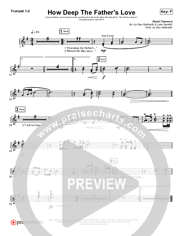 How Deep The Father's Love For Us (Choral Anthem SATB) Trumpet 1,2 (Austin Stone Worship / Arr. Luke Gambill)
