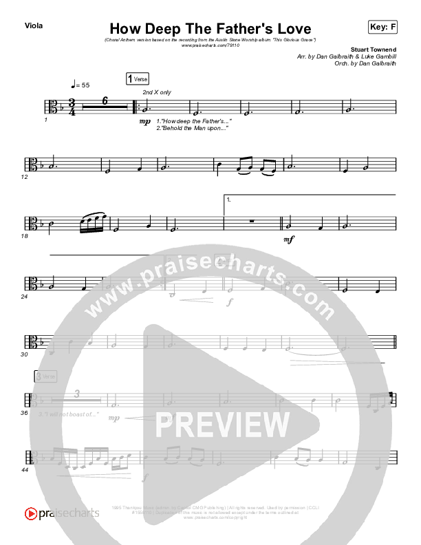 How Deep The Father's Love For Us (Choral Anthem SATB) Viola (Austin Stone Worship / Arr. Luke Gambill)