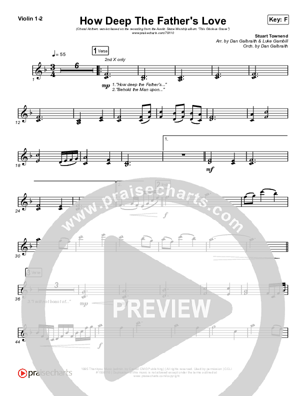How Deep The Father's Love For Us (Choral Anthem SATB) Violin (Austin Stone Worship / Arr. Luke Gambill)