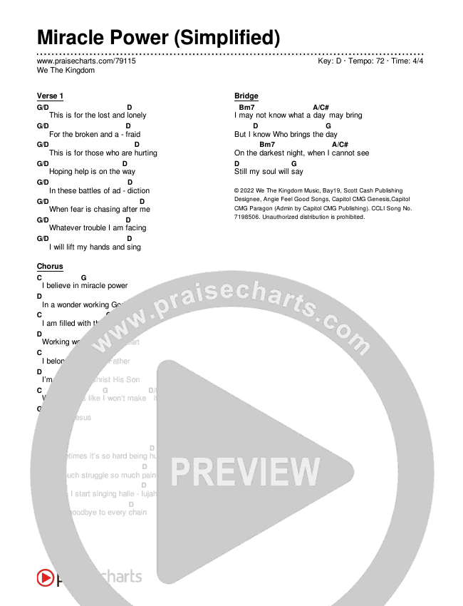 Miracle Power (Simplified) Chord Chart (We The Kingdom)