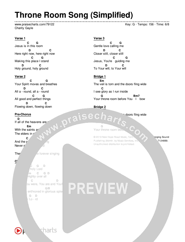 Throne Room Song (Simplified) Chord Chart (Charity Gayle)