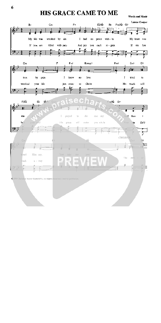 His Grace Came To Me Lead Sheet (Amy Lambert)