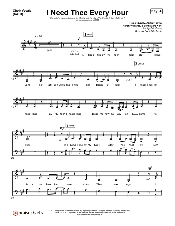 I Need Thee Every Hour (Choral Anthem SATB) Choir Sheet (SATB) (The Worship Initiative / Shane & Shane / Arr. Erik Foster)