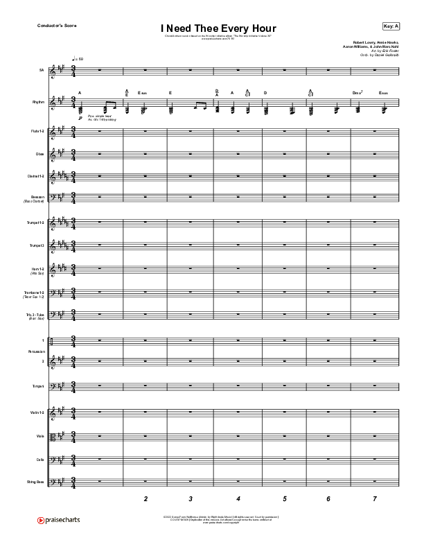 I Need Thee Every Hour (Choral Anthem SATB) Conductor's Score (The Worship Initiative / Shane & Shane / Arr. Erik Foster)