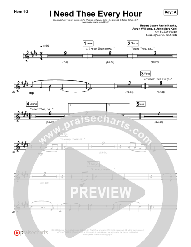 I Need Thee Every Hour (Choral Anthem SATB) Brass Pack (The Worship Initiative / Shane & Shane / Arr. Erik Foster)