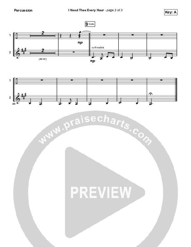 I Need Thee Every Hour (Choral Anthem SATB) Percussion (The Worship Initiative / Shane & Shane / Arr. Erik Foster)
