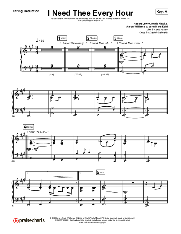 I Need Thee Every Hour (Choral Anthem SATB) String Reduction (The Worship Initiative / Shane & Shane / Arr. Erik Foster)