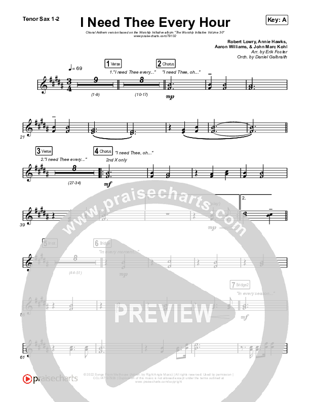 I Need Thee Every Hour (Choral Anthem SATB) Sax Pack (The Worship Initiative / Shane & Shane / Arr. Erik Foster)