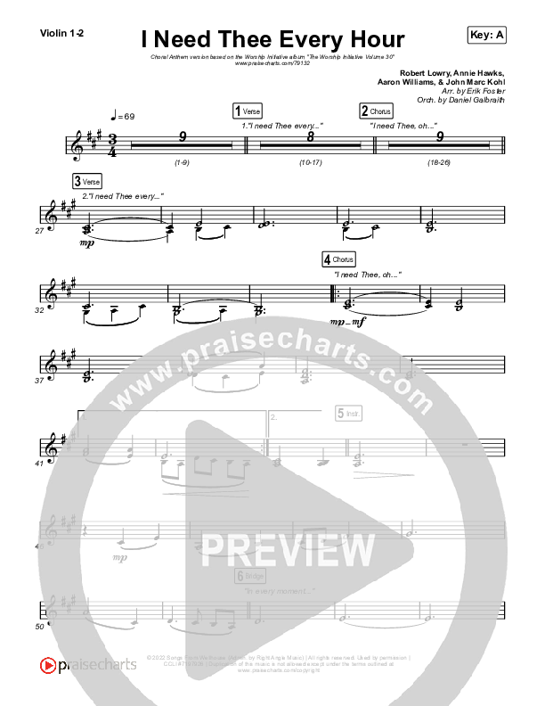 I Need Thee Every Hour (Choral Anthem SATB) String Pack (The Worship Initiative / Shane & Shane / Arr. Erik Foster)