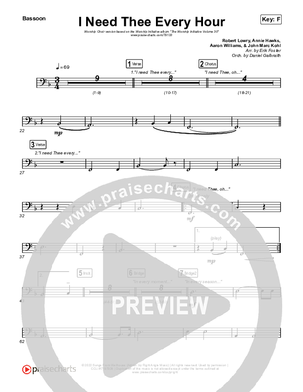 I Need Thee Every Hour (Worship Choir SAB) Bassoon (The Worship Initiative / Shane & Shane / Arr. Erik Foster)