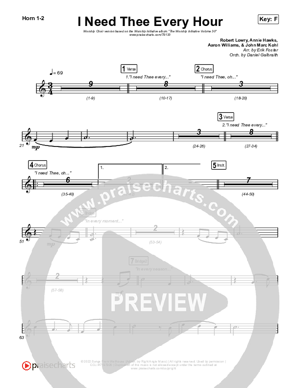 I Need Thee Every Hour (Worship Choir SAB) French Horn 1/2 (The Worship Initiative / Shane & Shane / Arr. Erik Foster)