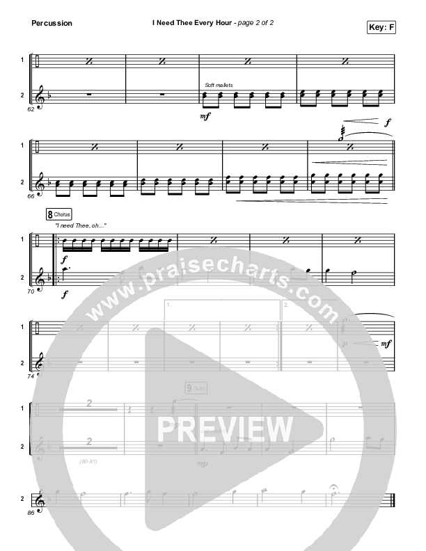 I Need Thee Every Hour (Worship Choir SAB) Percussion (The Worship Initiative / Shane & Shane / Arr. Erik Foster)