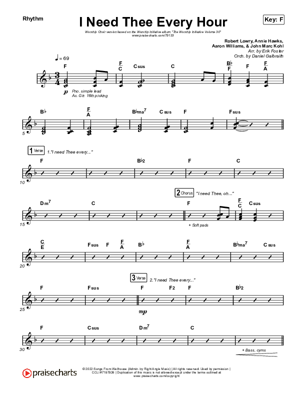 I Need Thee Every Hour (Worship Choir SAB) Rhythm Chart (The Worship Initiative / Shane & Shane / Arr. Erik Foster)