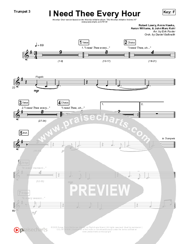 I Need Thee Every Hour (Worship Choir SAB) Trumpet 3 (The Worship Initiative / Shane & Shane / Arr. Erik Foster)