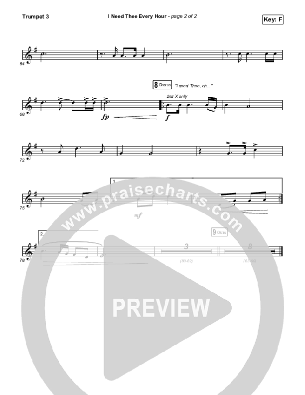 I Need Thee Every Hour (Worship Choir SAB) Trumpet 3 (The Worship Initiative / Shane & Shane / Arr. Erik Foster)
