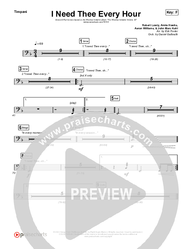 I Need Thee Every Hour (Unison/2-Part Choir) Timpani (The Worship Initiative / Shane & Shane / Arr. Erik Foster)