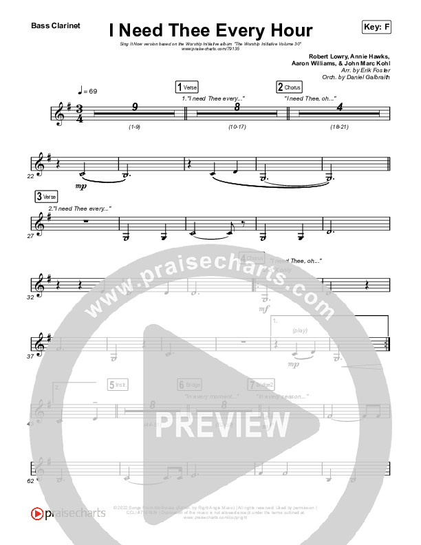I Need Thee Every Hour (Sing It Now SATB) Bass Clarinet (The Worship Initiative / Shane & Shane / Arr. Erik Foster)