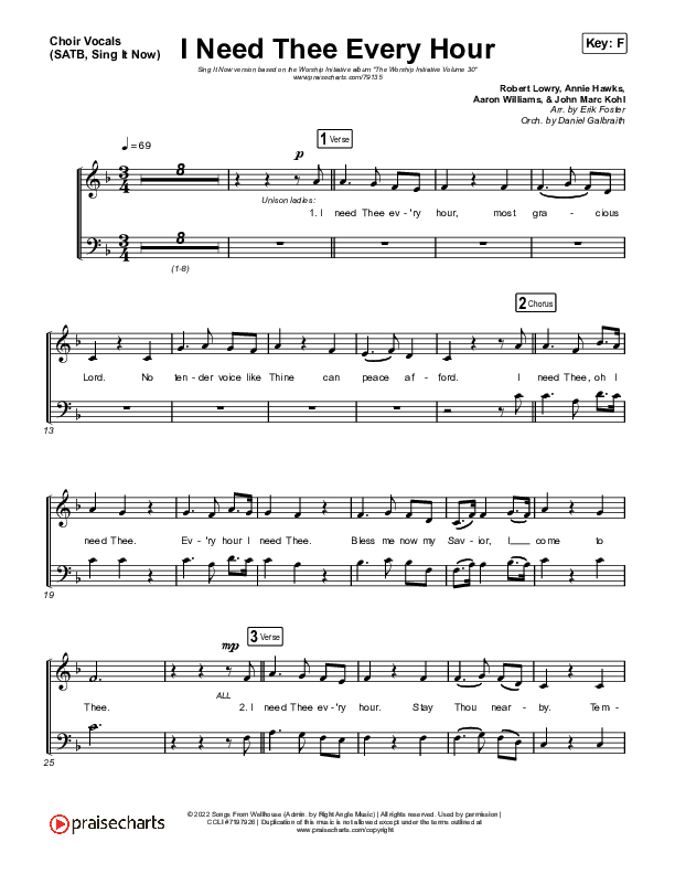 I Need Thee Every Hour (Sing It Now SATB) Choir Sheet (SATB) (The Worship Initiative / Shane & Shane / Arr. Erik Foster)