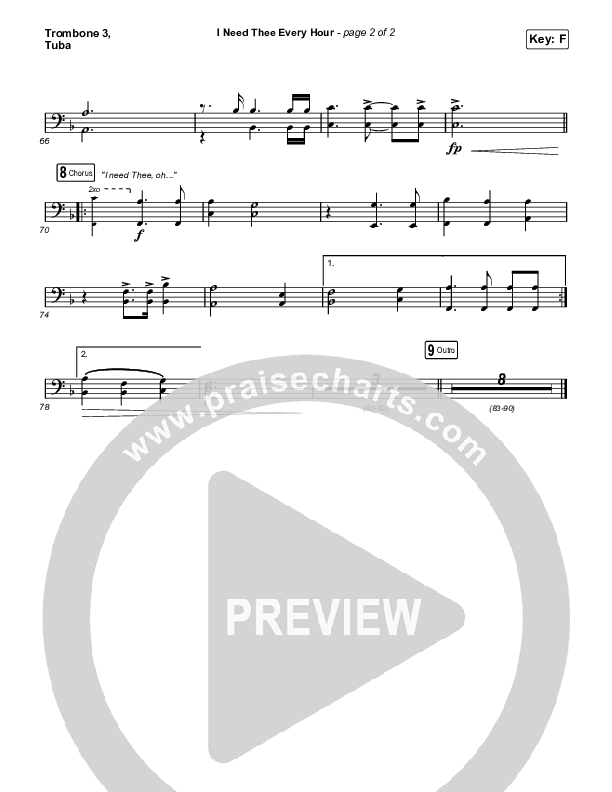 I Need Thee Every Hour (Sing It Now SATB) Trombone 3/Tuba (The Worship Initiative / Shane & Shane / Arr. Erik Foster)