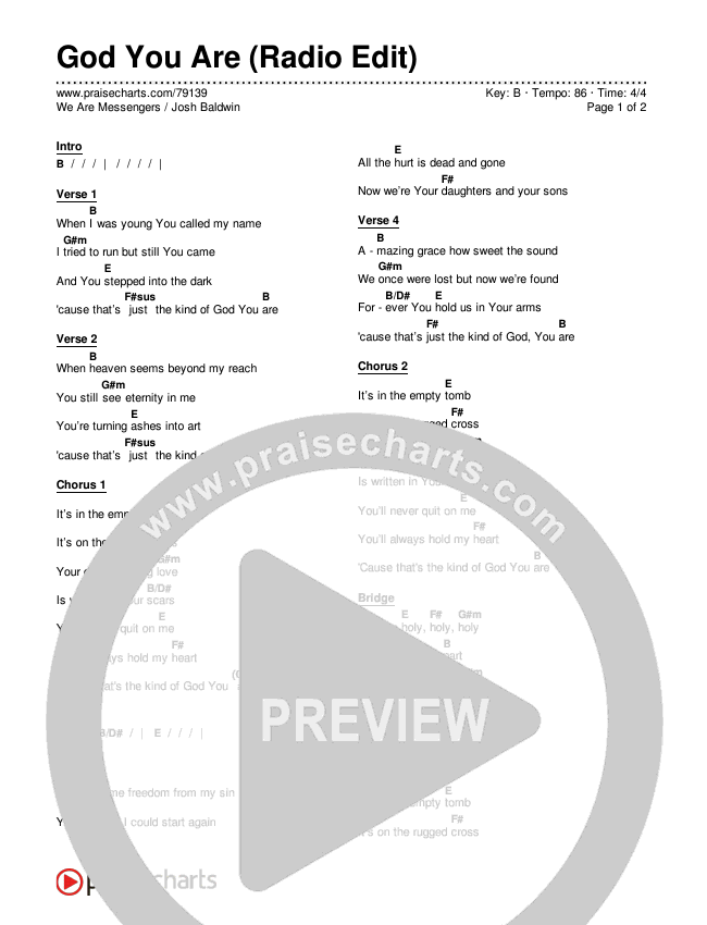 God You Are (Radio Edit) Chords & Lyrics (We Are Messengers / Josh Baldwin)
