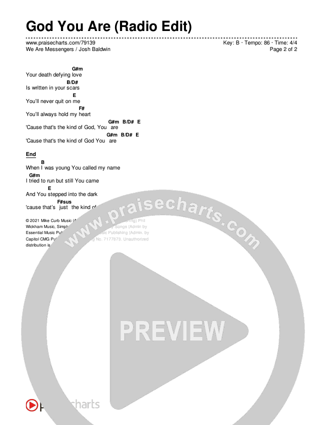 God You Are (Radio Edit) Chords & Lyrics (We Are Messengers / Josh Baldwin)