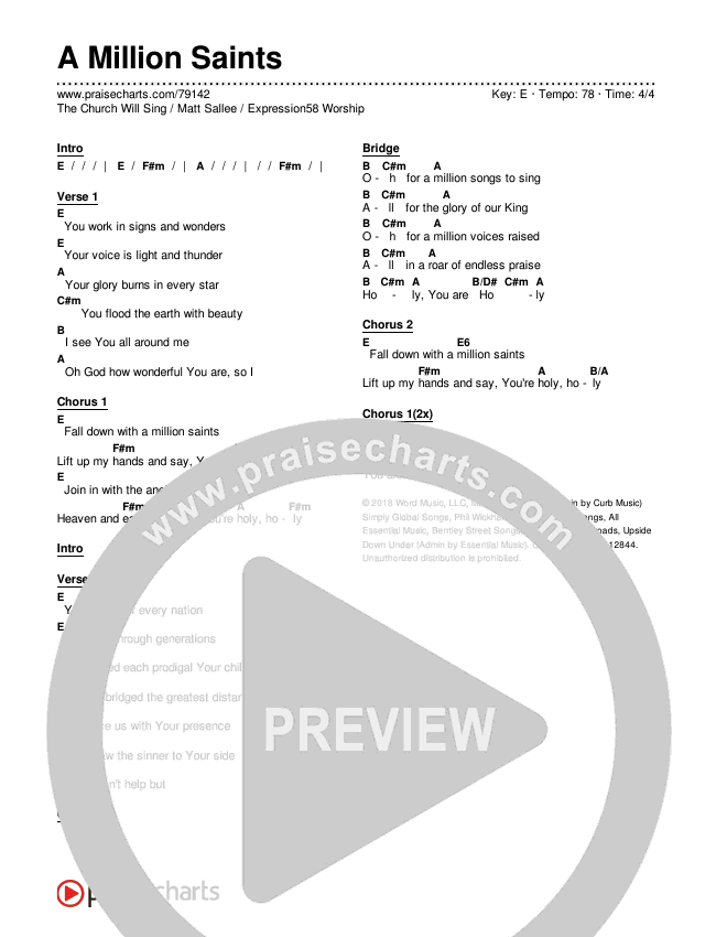 A Million Saints Chords & Lyrics (The Church Will Sing / Matt Sallee / Expression58 Worship)
