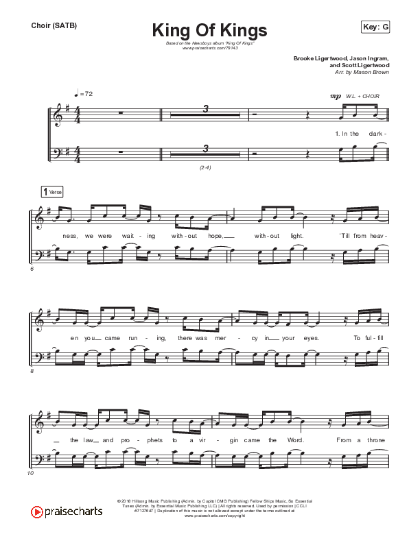 King Of Kings Choir Sheet (SATB) (Newsboys / Bart Millard)