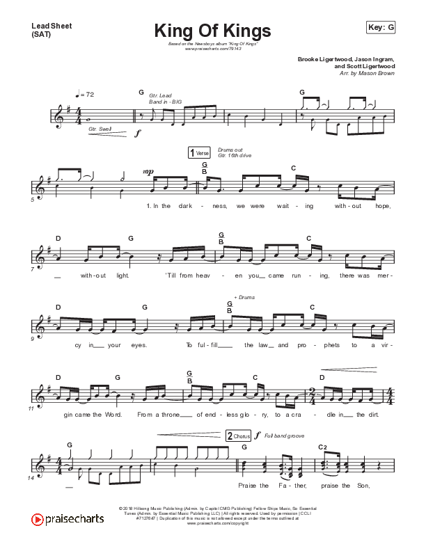 King Of Kings Lead Sheet (SAT) (Newsboys / Bart Millard)