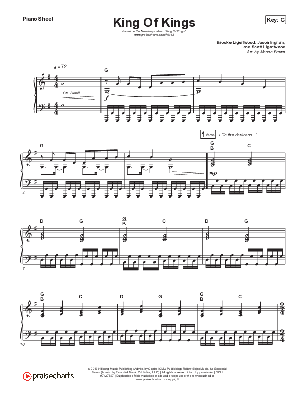 King Of Kings Piano Sheet (Newsboys / Bart Millard)