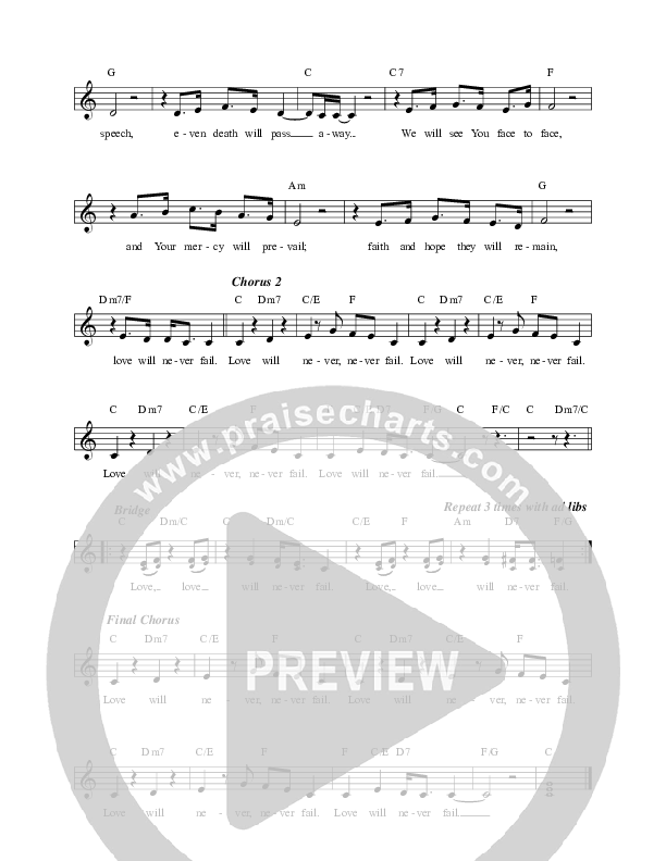 Love Will Never Fail Lead Sheet Melody (Leslie Jordan)
