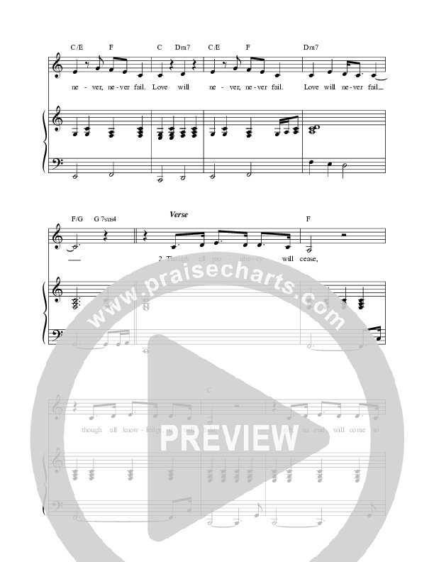 Love Will Never Fail Piano/Vocal (Melody) (Leslie Jordan)