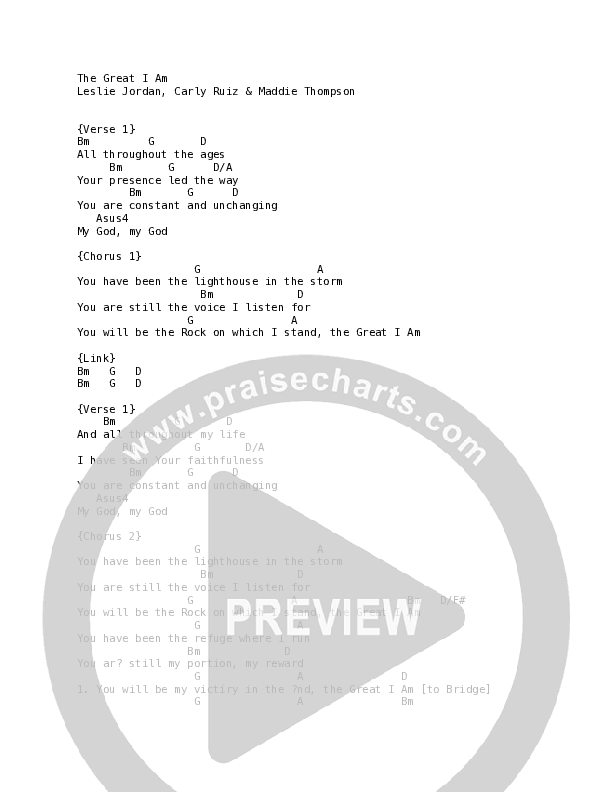 Great I Am Chord Chart (Leslie Jordan)