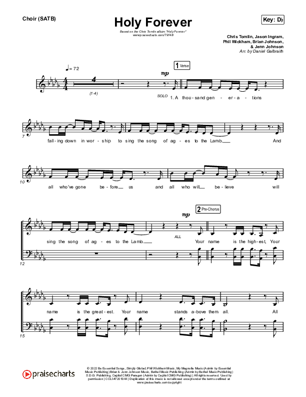Holy Forever Choir Sheet (SATB) (Chris Tomlin)
