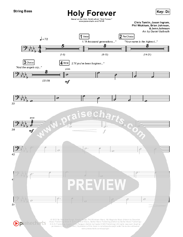 Holy Forever String Bass Sheet Music PDF (Chris Tomlin) PraiseCharts
