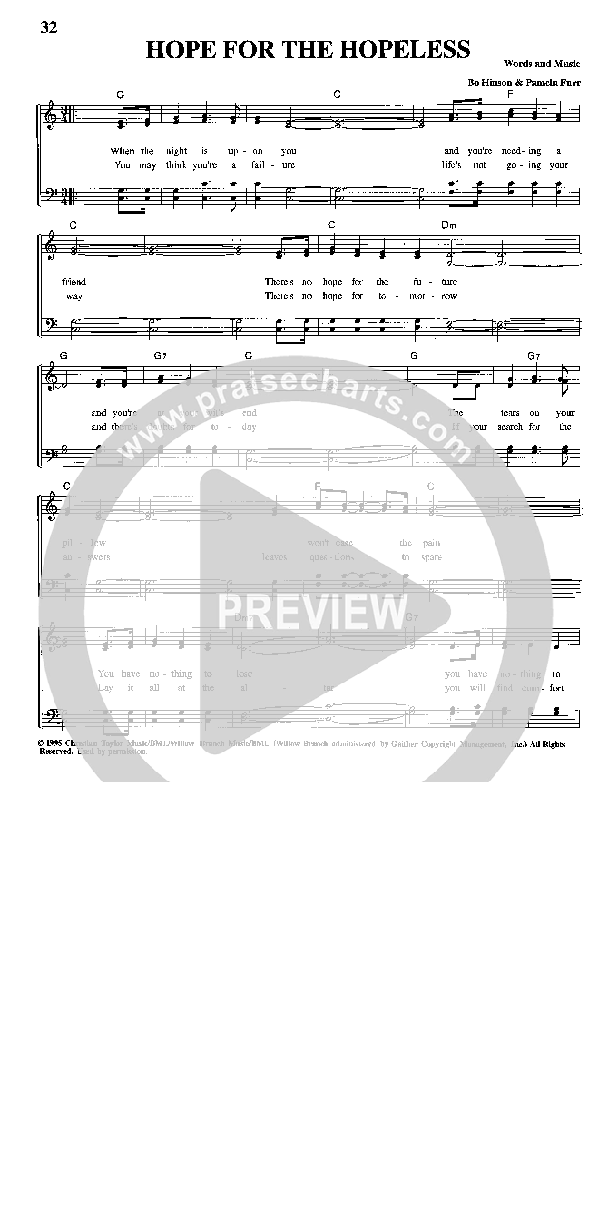 Hope For The Hopeless Lead Sheet (The Sitze Family)