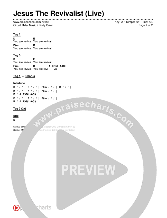 Jesus The Revivalist (Live) Chords & Lyrics (Lindy Cofer / Circuit Rider Music)