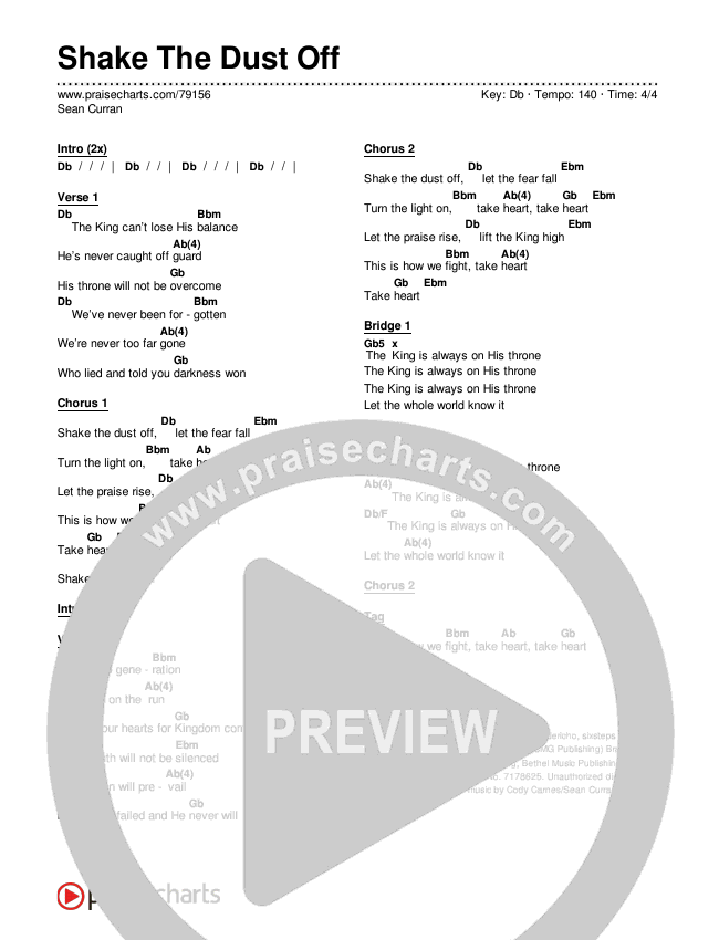 Shake The Dust Off Chords PDF (Sean Curran) PraiseCharts