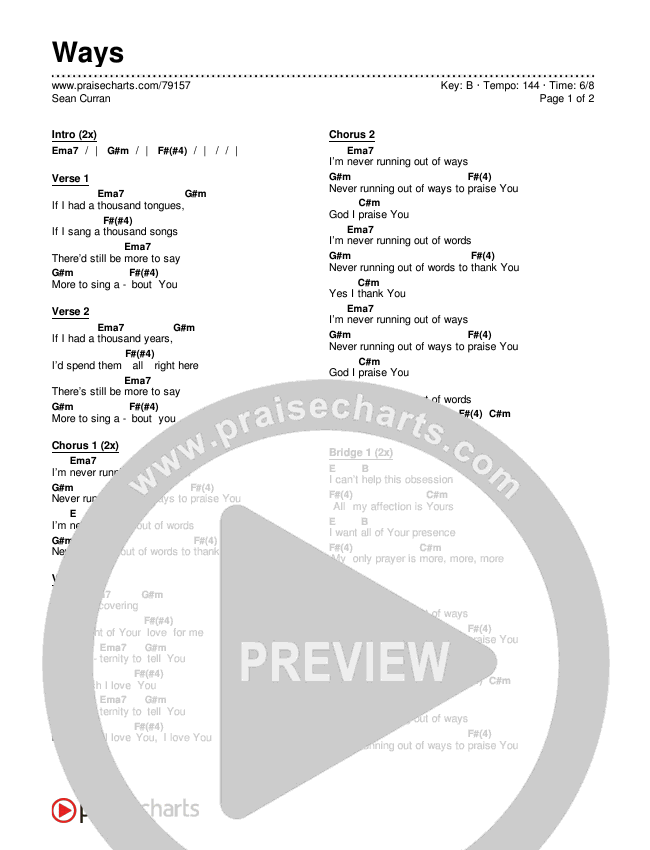 Ways Chords & Lyrics (Sean Curran)