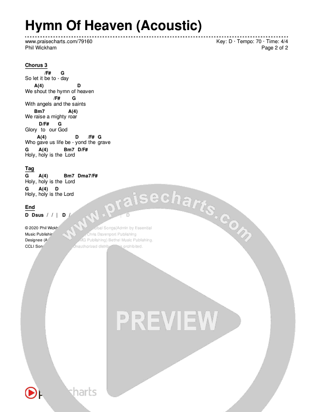 Hymn Of Heaven (Acoustic) Chords & Lyrics (Phil Wickham)