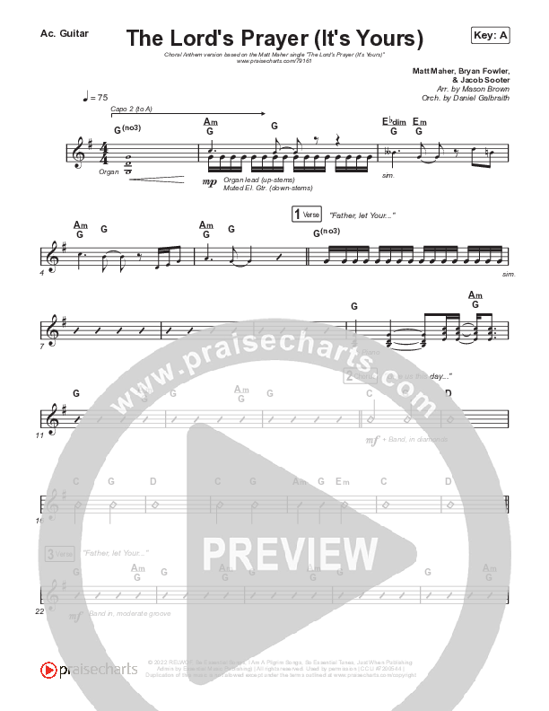 The Lord's Prayer (It's Yours) (Choral Anthem SATB) Acoustic Guitar (Matt Maher / Arr. Mason Brown)
