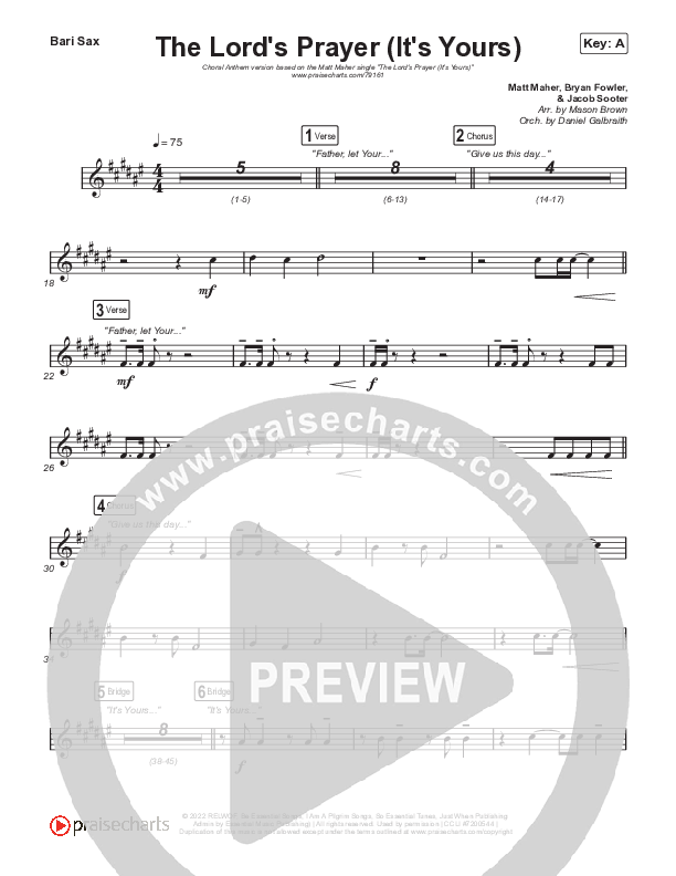 The Lord's Prayer (It's Yours) (Choral Anthem SATB) Bari Sax (Matt Maher / Arr. Mason Brown)