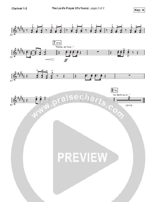 The Lord's Prayer (It's Yours) (Choral Anthem SATB) Clarinet 1,2 (Matt Maher / Arr. Mason Brown)