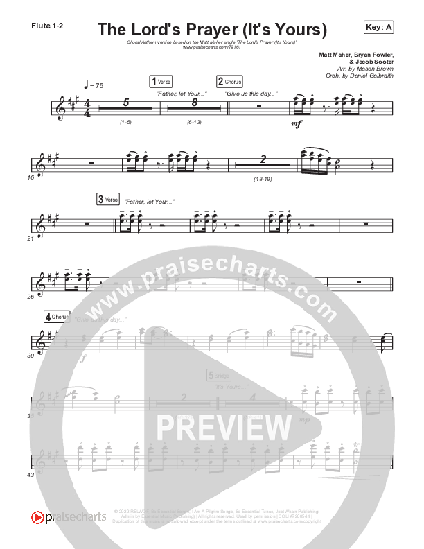 The Lord's Prayer (It's Yours) (Choral Anthem SATB) Flute 1,2 (Matt Maher / Arr. Mason Brown)