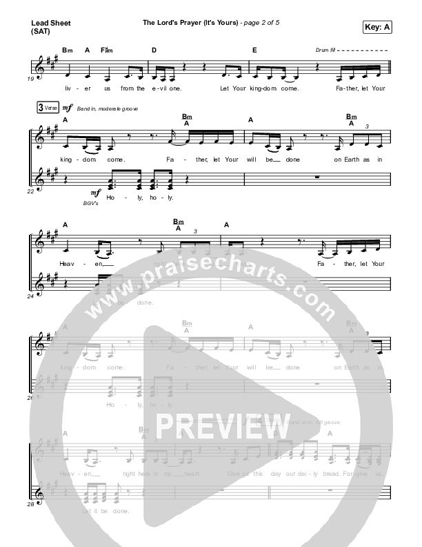 The Lord's Prayer (It's Yours) (Choral Anthem SATB) Lead Sheet (SAT) (Matt Maher / Arr. Mason Brown)