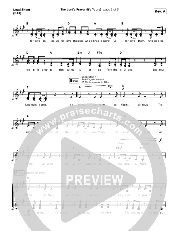 The Lord's Prayer (It's Yours) (Choral Anthem SATB) Lead Sheet (SAT) (Matt Maher / Arr. Mason Brown)