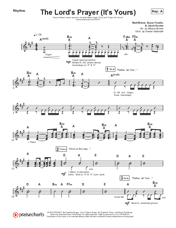 The Lord's Prayer (It's Yours) (Choral Anthem SATB) Rhythm Chart (Matt Maher / Arr. Mason Brown)
