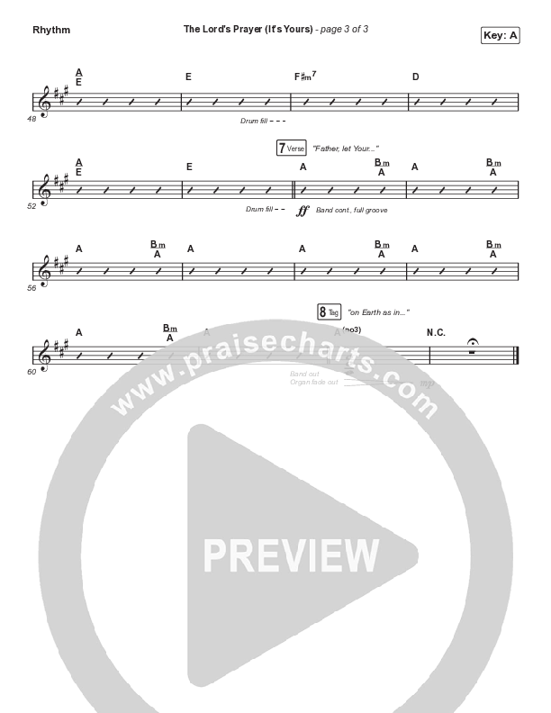 The Lord's Prayer (It's Yours) (Choral Anthem SATB) Rhythm Chart (Matt Maher / Arr. Mason Brown)