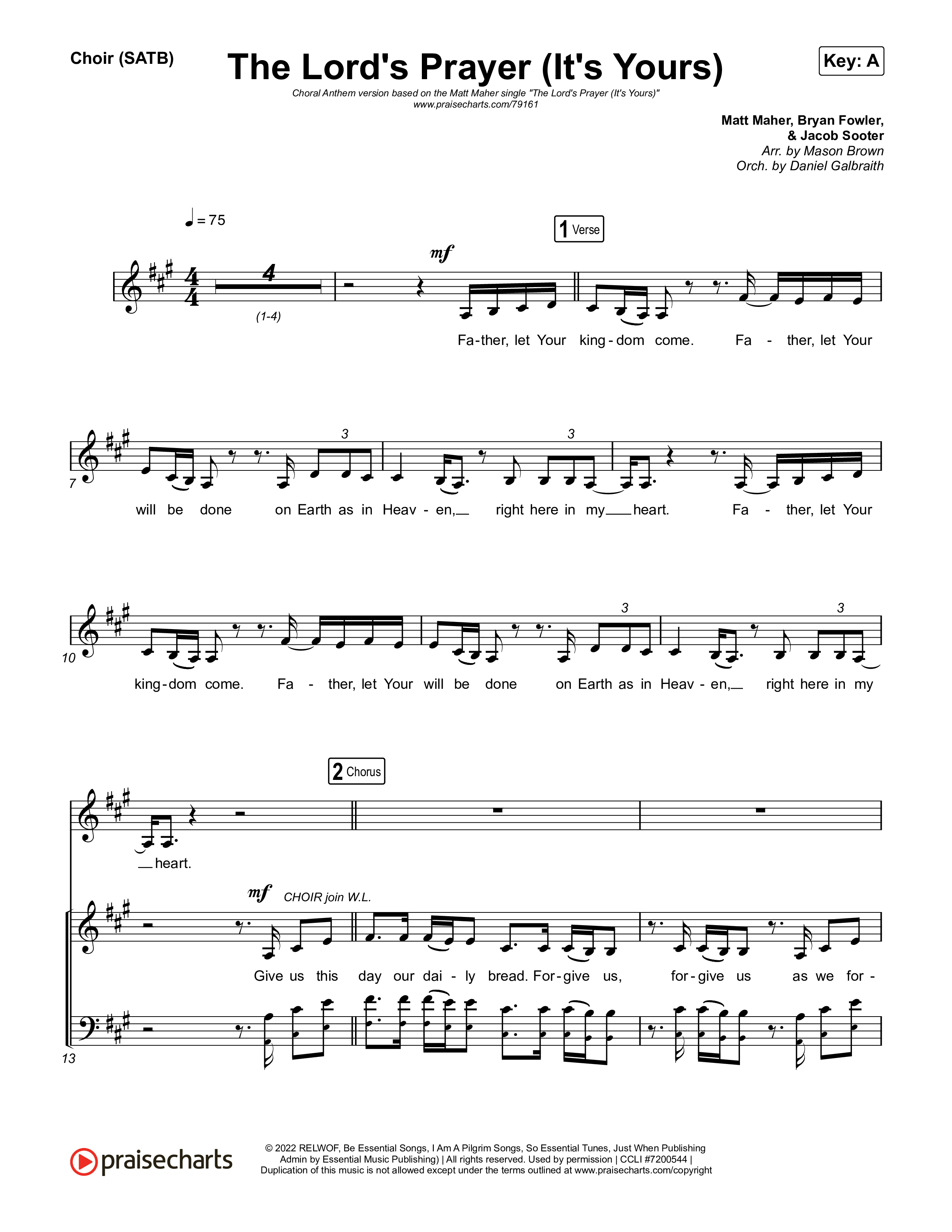 The Lord's Prayer (It's Yours) (Choral Anthem SATB) Choir Sheet (SATB) (Matt Maher / Arr. Mason Brown)